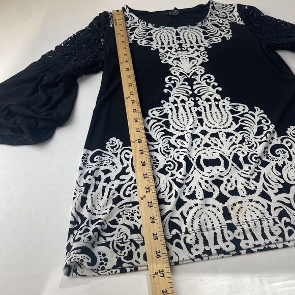 ALFANI Women‎ Tunic Black White Floral Round Neck 3/4 Sleeve Stretch Top S Used - Picture 6 of 14